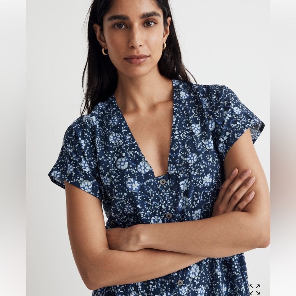 Madewell Button-Front V-Neck Mini Dress Size Small - Picture 4 of 11